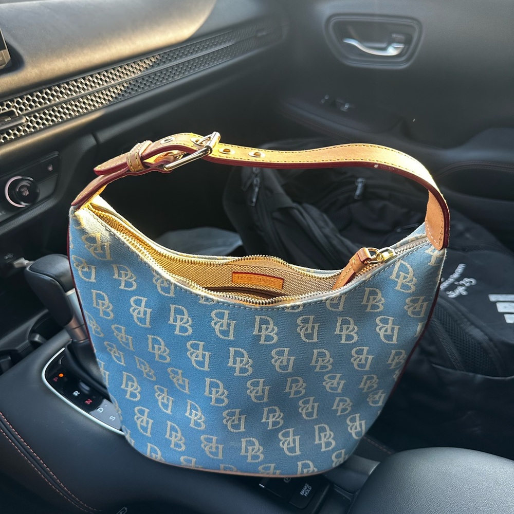 Dooney & Bourke Blue and Brown Logo Pouch